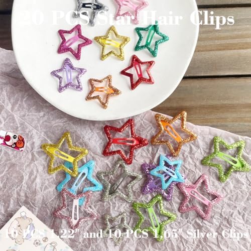 20 PCS Sparkling Star Hair Clips Snap Hair Accessories Non Slip Clips for Girls Women Metal Hair Clip Star Hair Barrettes Stars Hair Clips for Women Stars Hair Clip - Image 5