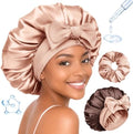 BONNET QUEEN Silk Bonnet for Sleeping Women HYALURONIC Acid Reversible Double Layer Satin Bonnet Night Sleep Cap Wrap for Curly Hair with Adjustable Tie Band & Scrunchie, Champagne & Brown by BonnetQueen