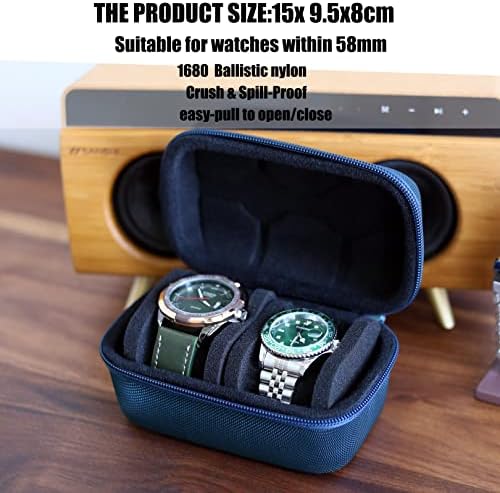 watch box organizer for men or Women 2 watch travel case Portable Storage watch display holder for Wristwatches and Smart Watches up to 58mm(Blue（2 slot）) - Image 3