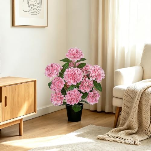 2.2FT Pink Hydrangea Artificial Flowers Tree 2 Pack Faux Hydrangea Potted - Image 5