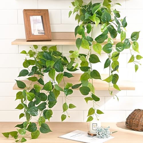 Fake Plants, Artificial Plants Indoor, 34" Fake Hanging Pothos Vines, 2PCS by Waipfaru