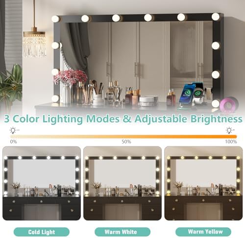 Likein Black Makeup Vanity with Lighted Mirror, 11 Drawers Dressing Table - Image 3