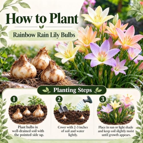 Rain Lily Bulbs, Zephyranthes, Decorative Perennial Flower Bulbs for Home, Landscape & Garden Ornament, Easy to Grow，A：3Bulbs - Image 2