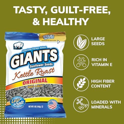 GIANTS Kettle Roast Sweet & Salty Sunflower Seeds - Sunflower Seeds Bulk, Sunflower Seed Snack, Roasted Sunflower Seeds to Eat, High Protein Snack - 5 oz Resealable Bag (Pack of 3) - Image 6