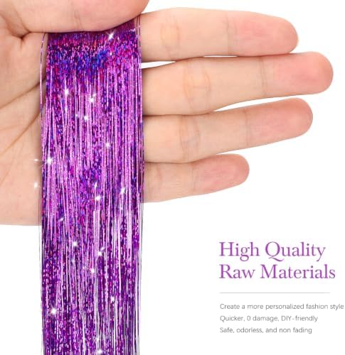 Hair Tinsel 8 Packs 1600 Strands 50 Inch Tinsel Hair Extensions Deep Purple - Image 2