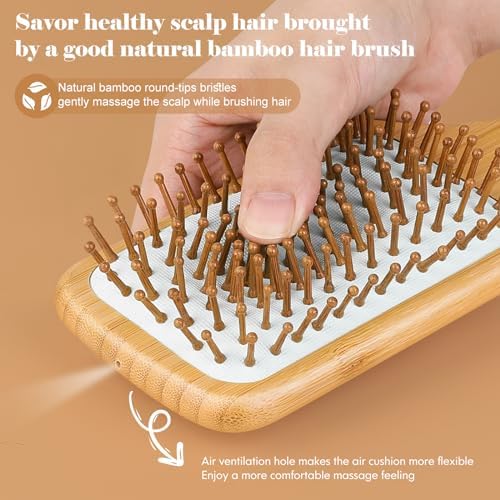 Sofmild Bamboo Hair Brush with Tail Comb, Detangling Paddle Brush - Image 2
