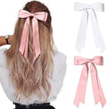 2PCS Silky Satin Hair Bows Hair Clip Pink White Hair Ribbon Ponytail Holder Accessories Slides Metal Clips Hair Bow for Women Girls Toddlers Teens Kids by AILEAM