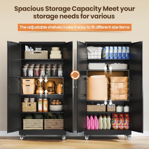 Yizosh 71"Black Metal Kitchen Storage Cabinet,Mobile Garage Storage Cabinet - Image 5