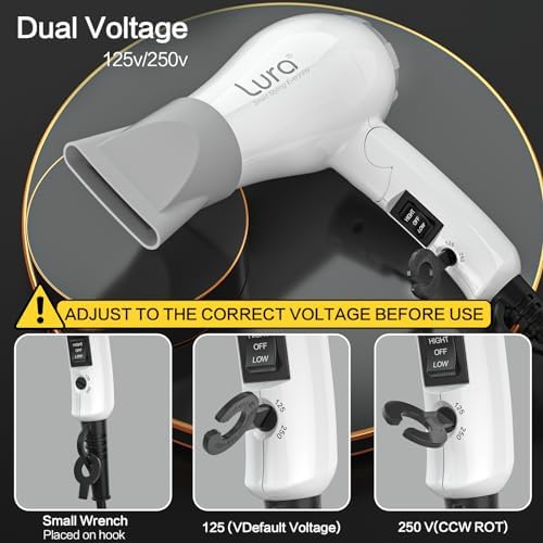 Foldable Travel Hair Dreyr Mini:Dual Voltage Small Lightweight Blow Dryer for International Travel,1200w Compact Hairdryer with Concentrator and Travel Bag(White) - Image 3