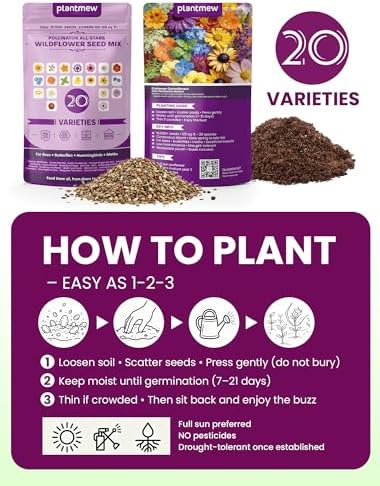 Wildflower Seeds Mix – Pollinator All-Stars, 20 Heirloom Varieties, 10,000+ Seeds (4oz) Covers 100-120 sq.ft. – High Germination for Bees, Butterflies, Hummingbirds & Moths Outdoor Garden - Image 6