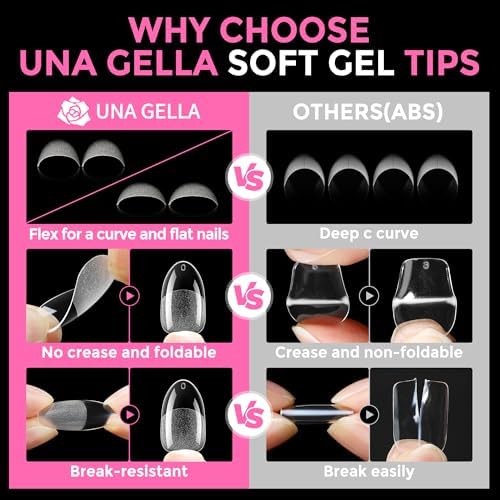 UNA GELLA Medium Oval Nail Tips 216pcs in 12 Sizes, Round Soft Gel Tips - Image 6