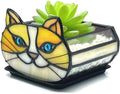 Stained Glass Yellow Cat Flower Pot,Small Succulent Planter for Indoor Plants,Cat Plant Decoration for Windowsill 4.33x3.54x2.95 in（Excluding Plants） by Entlityful