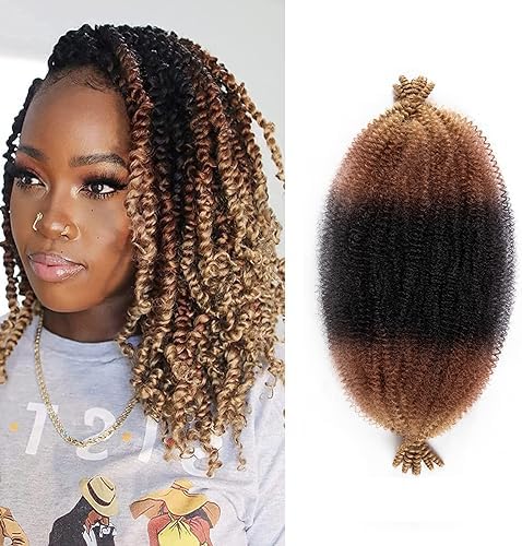 8 Packs Pre-Separated Springy Afro Twist Hair 12 Inch Pre-Fluffy Natural Curls are Perfect for Marley Crochet Hair Suitable for Black Women (1B/30/27, 12 Inch (Pack of 8)) by Celie