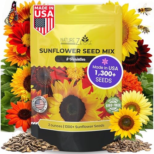 NatureZ Edge 1300+ Sunflower Seeds Garden Variety Pack, Bulk Sunflower Seeds for Planting Flowers, Get More Sunflower Seeds to Plant, Mammoth, Dwarf, Lemon Queen, Giant and More. 2oz Packet by NatureZEdge