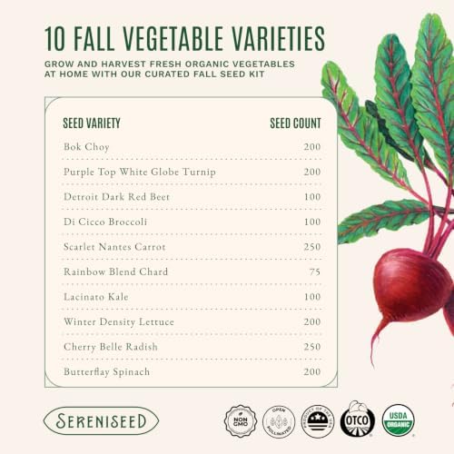 Sereniseed Certified Organic Fall Vegetable Seeds 10-Pack Kit - Image 2