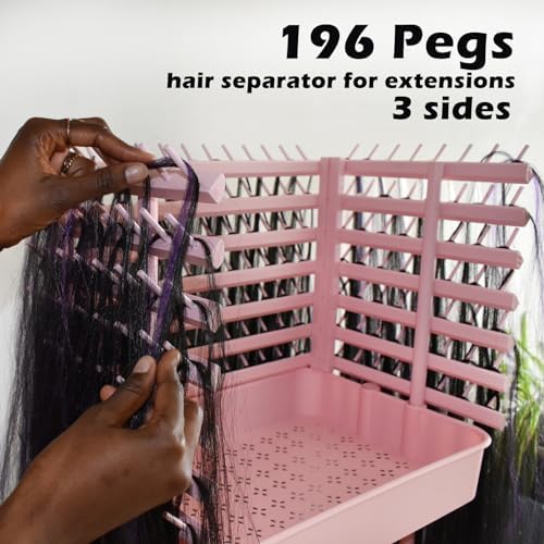 Braiding Hair Rack with 196 Pegs, Hair Extension Holder with 4 Tiers Storage Cart, Elegent Pink Braiding Rack Stand for Hair Braider, Sturdy Hair Rack for Salon, Home, Beauty School - Image 3