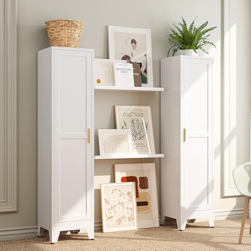 Bevivog Tall Bathroom Storage Cabinet, 67" Narrow Metal Storage Cabinets, Freestanding Tall Linen Cabinet, Slim Kitchen Pantry Cabinets with Shelves - Image 5