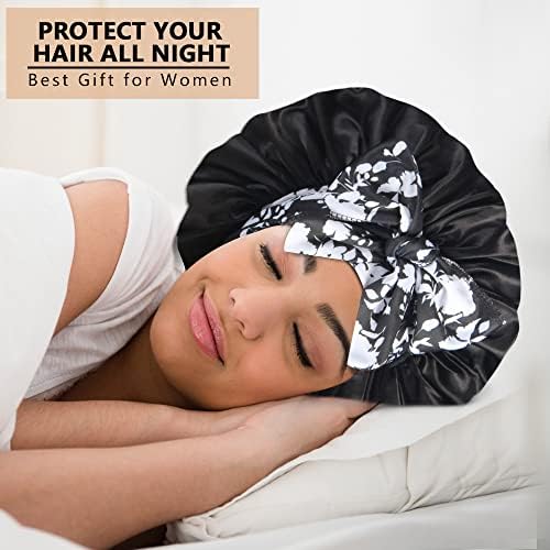 2pcs Large Silky Bonnets with tie Band Braid Bonnet, Satin Bonnet for Sleeping Curly Hair, F - Image 6