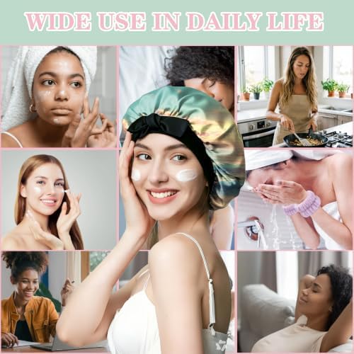 Satin Hair Braid Bonnet for Sleeping Double Layer Tie Band Elastic Wide Soft Silk Lined Nightcap Women Girls Cute - Image 7