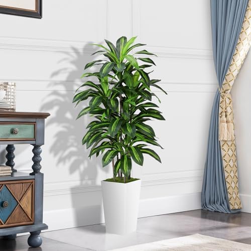 ASTIDY Artificial Plant 5FT Dracaena Fake Tree with White Tall Planter - Image 2