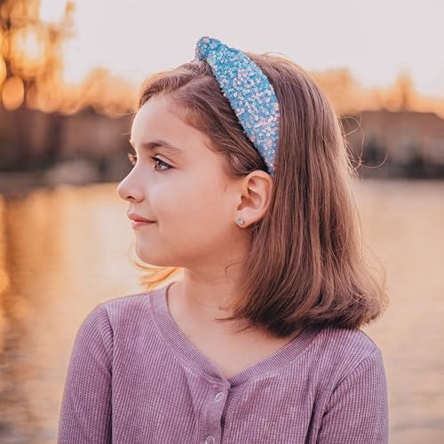 FROG SAC Sequin Knot Headband for Girls, Blue Knotted Hair Bands Accessories for Kids, Sparkly Iridescent Little Girl Headbands, Cute Fashion Hairbands for Tweens Stocking Stuffers for Children - Image 3