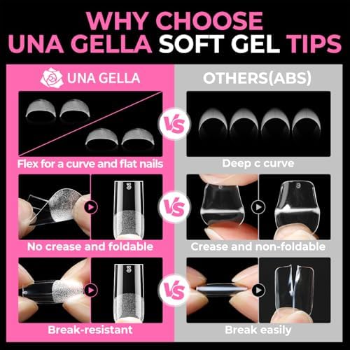 UNA GELLA Sharp Square Nail Tips Medium Soft Gel Nail Tips 216pcs 12 Sizes - Image 6