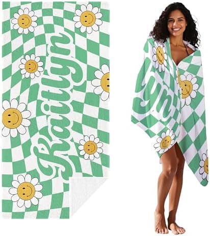 JML Personalized Beach Towel with Name, Custom Flower Beach Towel, Customized Microfiber Pool Towel, Quick Dry & Absorbent Swim Towel for Adult,Anniversary, Birthday, Summer Holiday,Vacation - Image 2