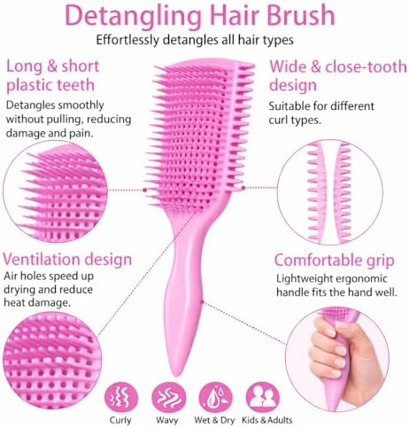Detangler Brush for Curly Hair, Lightweight Curly Hair Brush with Vented Design for Easy Glide, Effortlessly Detangles Without Pulling or Snagging, Suitable for All Wet and Dry Hair Types (Pink) - Image 2