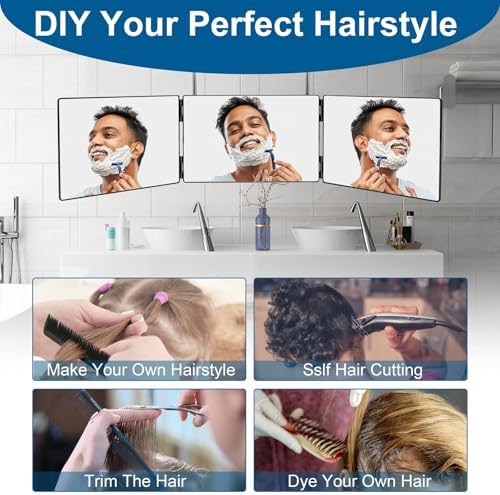 LMZNXCZ 3 Way Mirror for Self Hair Cutting,360 Haircuts Men for Barber Use Tools,to See Back of Head,Tri Fold Mirror with Portable Height Adjustable Telescoping Hooks (6.7" x 10.8") - Image 3
