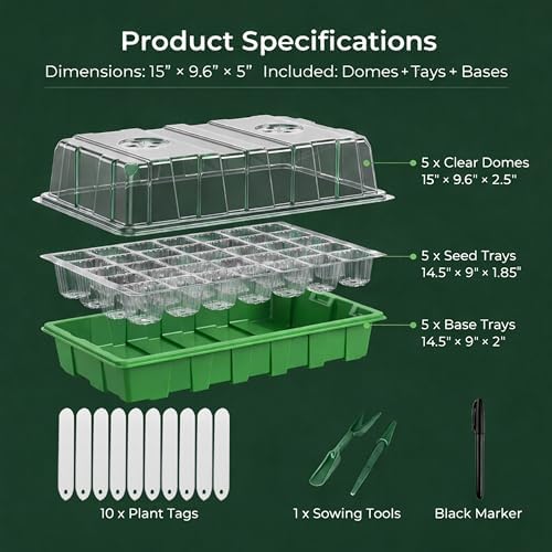 Gardzen 5 Pack 40 Cell BPA Free Seed Starter Tray Kit - Image 2