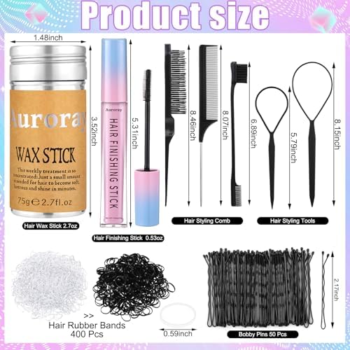 7Pcs Hair Finishing Stick Set with 1Pcs Slick Back Brush,1Pcs Fly Away Stick for Hair,50PCS Bobby Pins,400Pcs Elastic Rubber Bands - Image 5