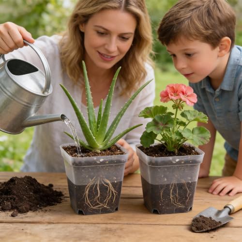 RooTrimmer 60 Pcs Clear Square Nursery Pots 4 Inch, Reusable Seedling Pots with Drainage Holes, Transparent Small Plant Potting Pot Containers for Seedlings Microgreens, Flowers, Indoor Gardening - Image 6