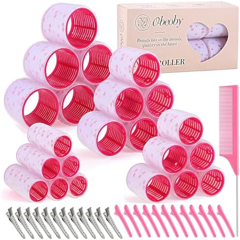 obeoby 4 Sizes Hair Rollers for Women Self-Grip Curlers Set, Cherry Print by obeobyhairaccessories