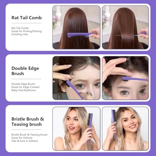 Curl Defining Brush, Curly Hair Brush, Slick Back Hair Brush (Purple) - Image 4