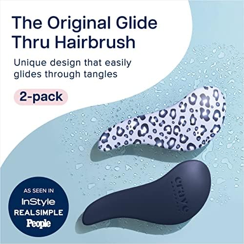 Crave Naturals Glide Thru Detangling Hair Brush for Adults and Kids - Detangler Hairbrush for Curly or Straight, Wet or Dry Hair - Gentle on Tangles Comb - Navy Blue and Blue Cheetah (Pack of 2) - Image 2