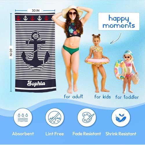 JML Personalized Beach Towel with Name, Custom Anchor Beach Towel, Customized Microfiber Pool Towel, Quick Dry & Absorbent Swim Towel for Adult,Anniversary, Birthday, Summer Holiday,Vacation - Image 3