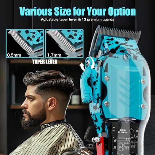 Professional Hair Clippers for Men, Cordless Barber kit for Hair Cutting & Grooming, Hair Clippers Set for Barber Haircut with LED Display 8 Fade Taper Combs(Blue) - Image 7