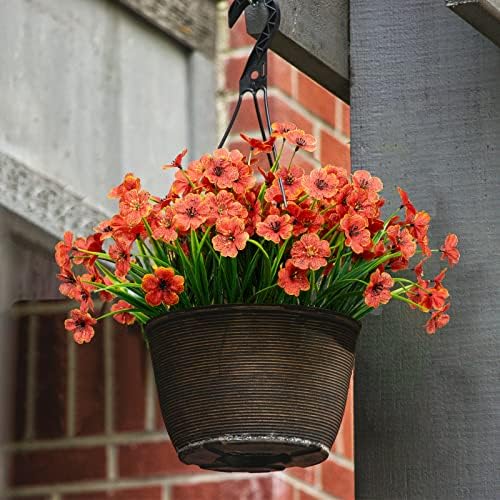 LikSoor 21 Bundles Artificial Outdoor UV Resistant Flowers No Fade Fake Outside Flowers Plastic Greenery Faux Shrubs Garden Porch Window Box Home Decoration (Orange) - Image 4