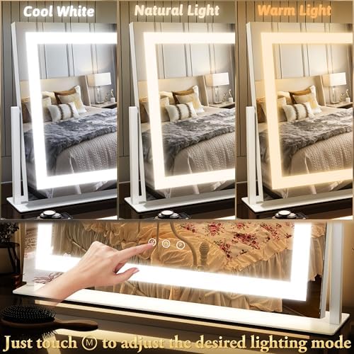 FENNIO Vanity Mirror with Lights 22''x18'' Makeup Mirror with Lights,Lighted Makeup Mirror with 10X Magnification and USB，Smart Touch Screen with 3-Color Lighting,Dimmable（Square White） - Image 2
