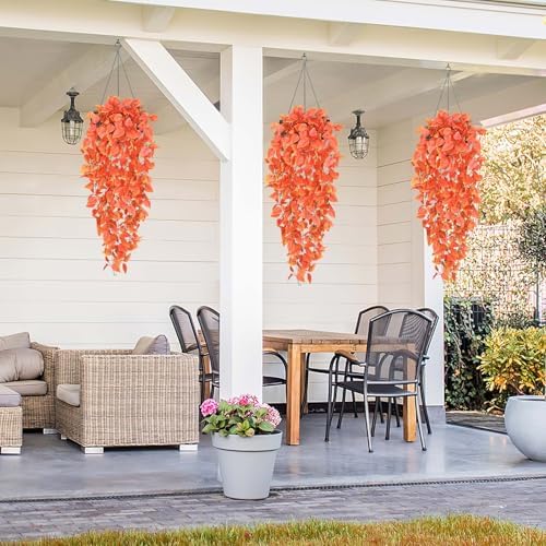 BLEUM CADE Fake Hanging Plants, 2pcs Artificial Hanging Plant, Faux Orange Vines Hanging Plant for Wall Home Living Room Indoor Outdoor Fall Decor (No Baskets) - Image 5