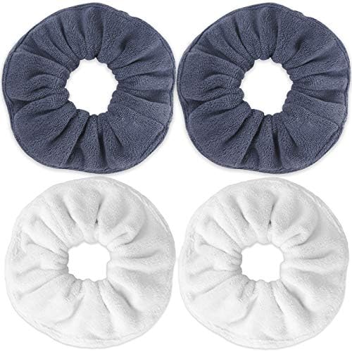 IVARYSS Super Towel Scrunchies for Drying Hair, Absorbent and Soft Microfiber for Frizz Free, Large Thick Ponytail Holder Wet Hair Accessories for Women and Girls, 4 PCS (White Grey) by IVARYSS