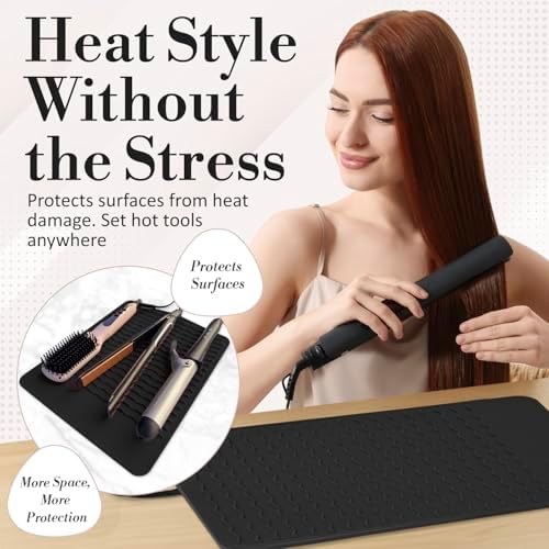 XL Vanity Mat, Heat Resistant Mat for Hair Tools, Vanity Décor, Black - Image 2