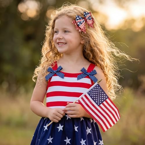 4th of July Bows Hair Clips 2pcs 3.5" Glitter Red White Blue Stars Stripes Patriotic Hair Bows for Teen Girls Women Independence Memorial Day Xmas Party Outfit Dress Decor Accessory Gift - Image 3