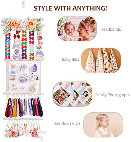 cherrboll Hair Bows Holder Headband Organizer for Girls, Hair Clips Hanger Storage with Hooks, Wall Hanging Decor for Nursery Room - Image 6