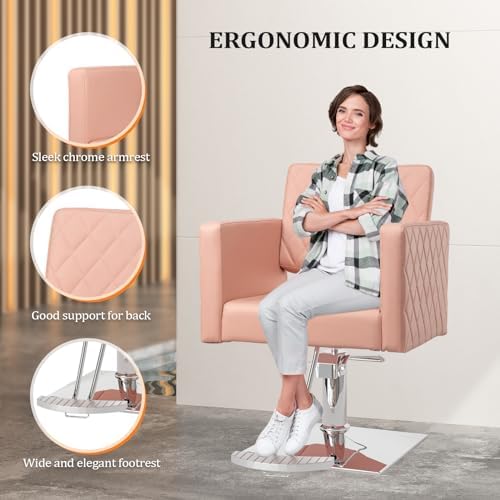 Bonnlo Salon Chair for Hair Stylist Wide Seat, Hydraulic Barber Chair with Aluminium Alloy Footrest, Pink Hair Salon Chair Styling Heavy Duty, Beauty Spa Cosmetology Hairdressing Equipment - Image 4