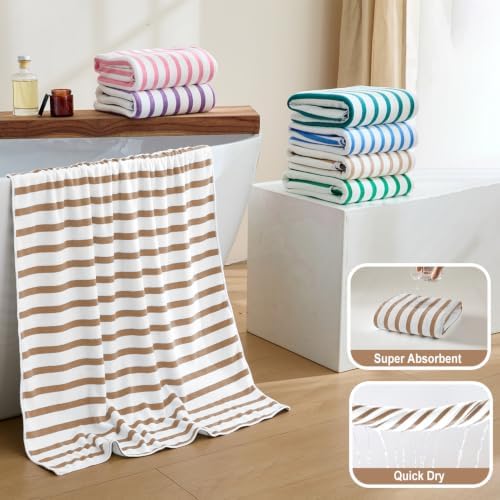 JML Microfiber Beach Towels, 6 Pack, 30" x 60", Cabana Stripe Coffee - Image 4
