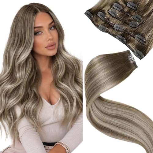 LaaVoo Clip in Hair Extensions Balayage Brown to Blonde, 22inch 5pcs by LaaVoo