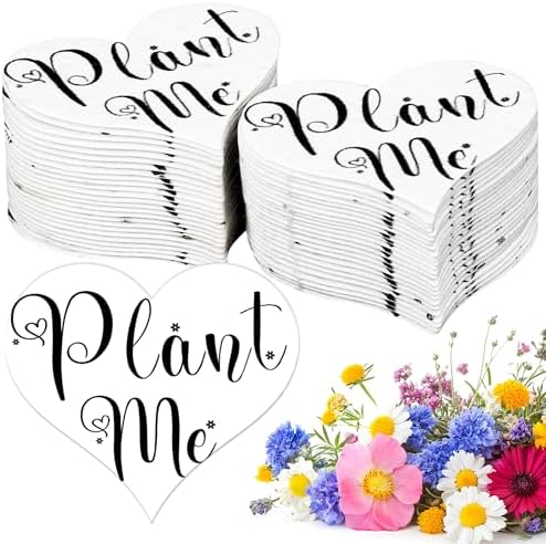 Heart Shaped Plantable Seed Paper, 50 Pieces, Wildflower Party Favors for Weddings, Showers, Birthdays, Memorials Garden Gifts by BuggyBeds