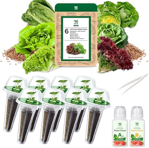 Lettuce Seed Pod Kit Included Romaine, Bibb Lettuce, Boston Lettuce, Red&Green Leaf, Grow Anything Seed Starter Pod Kit for Hydroponics Growing System with Plant Food and Accessories (8-Pod) by HiHOYA