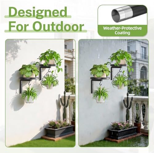 Plant Wall Hanger Set of 2 for Outdoor with Drain Hole, Black - Image 4